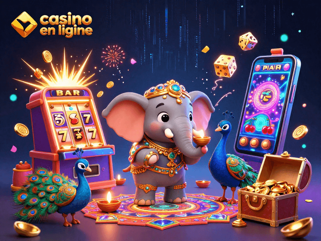 Profitez des gains avec des machines à sous au casino en ligne dans une scène festive et colorée