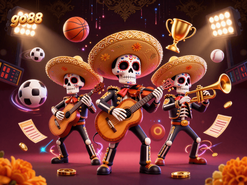 Experience go88’s thrilling atmosphere with Day of the Dead mariachi fun and dynamic sports betting elements.