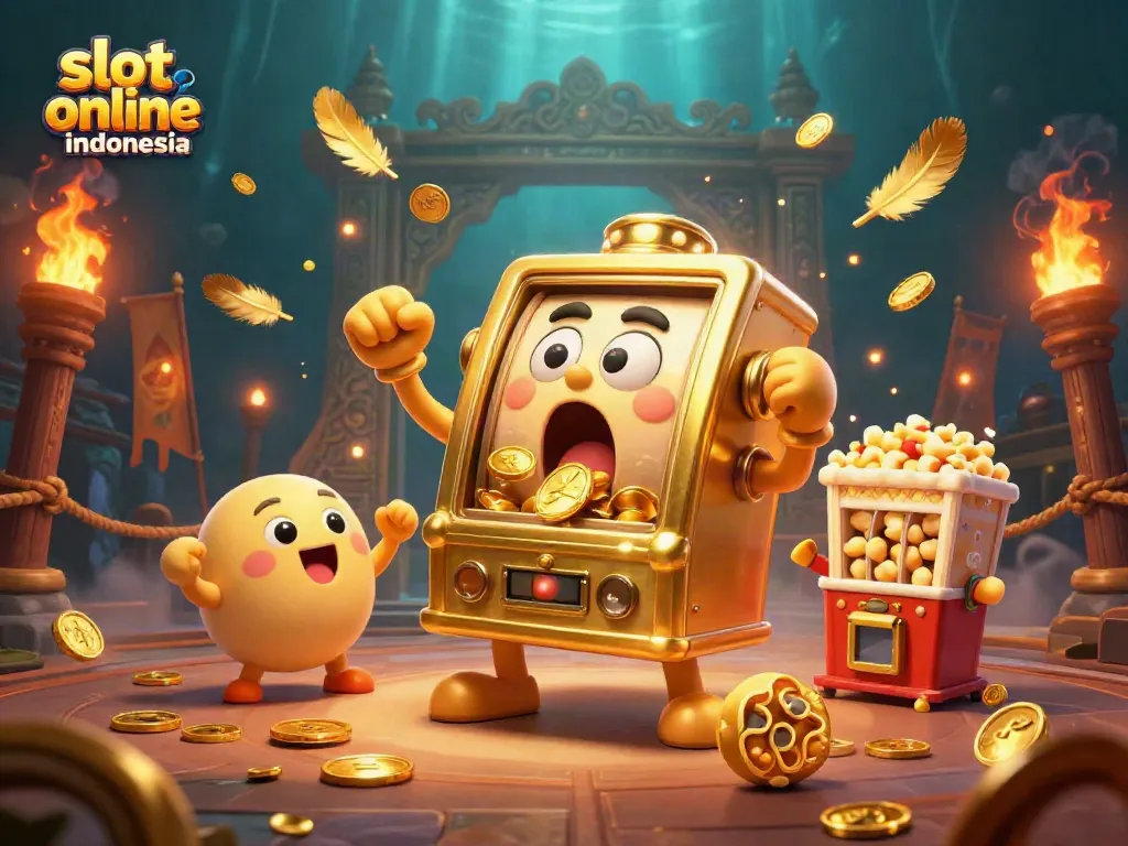 Experience excitement playing slot online indonesia with a jubilant golden slot machine and cheering baby slots.