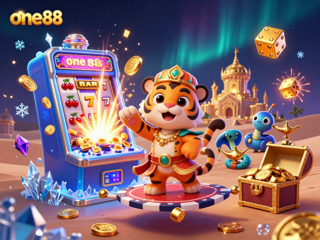 Experience the thrilling world of one88 with a vibrant 3D casino scene featuring jackpot excitement.