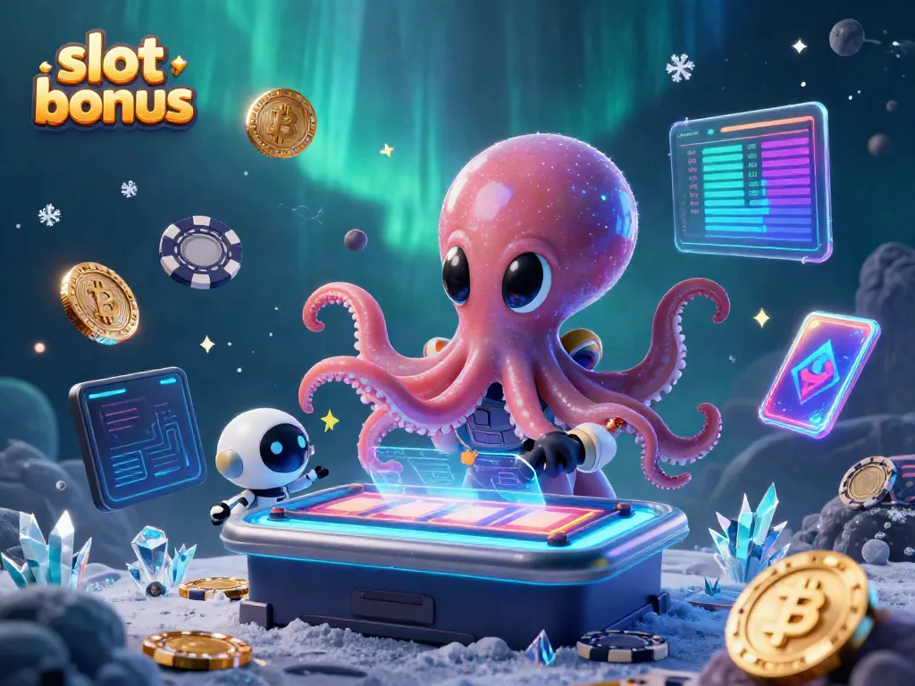 Explore exciting slot bonus features created by a charming alien octopus and its robot companion.