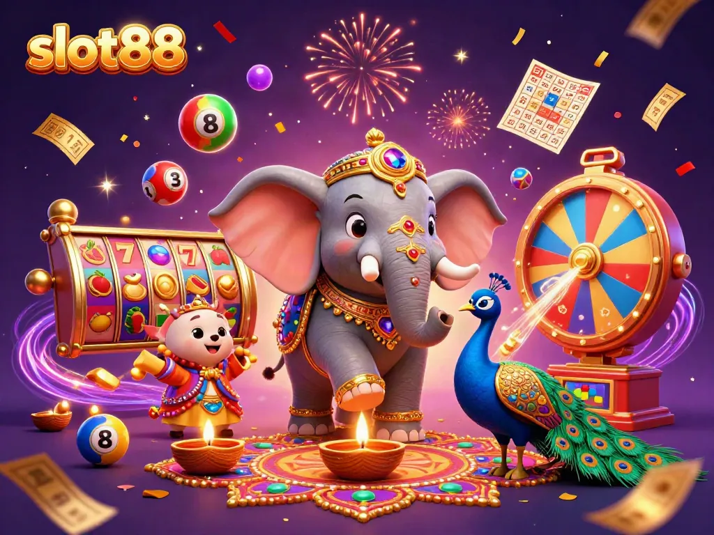 Experience thrilling slots with slot88 featuring vibrant 3D elephant and dynamic game elements.