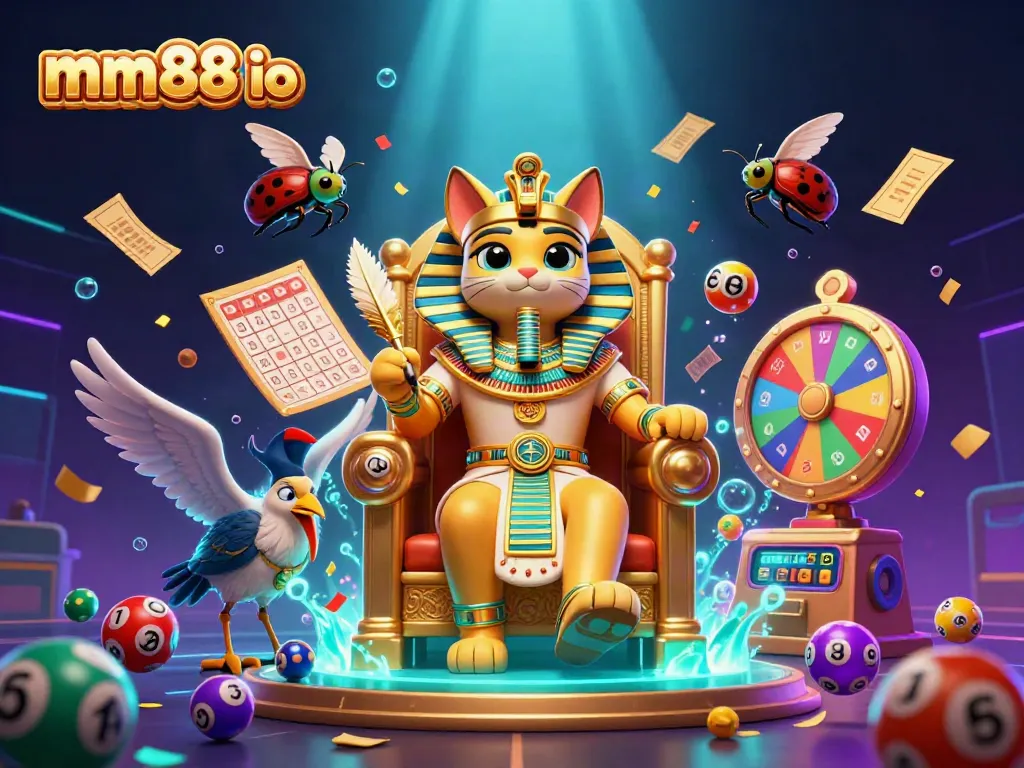 Engage with mm88 io in an exciting casino adventure featuring a pharaoh cat and lottery elements.