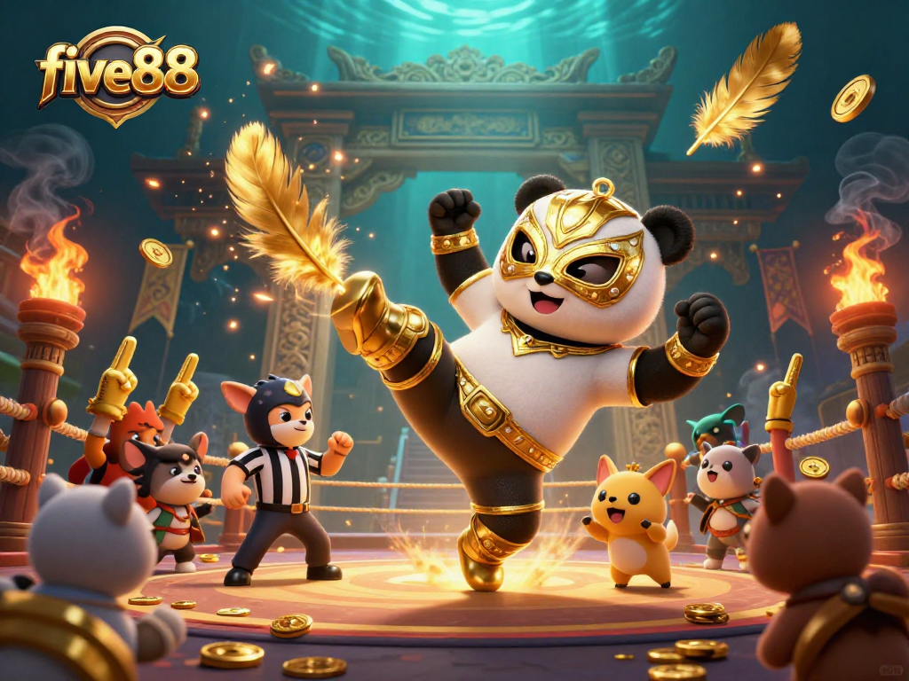 Watch the exciting action of five88 as a panda performs a kick in an energetic casino battle.
