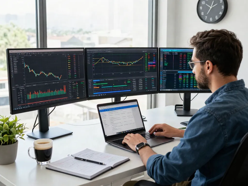 Plateforme de trading moderne avec la-essorinvexaro.com montrant un analyste concentré dans un espace de travail inspirant.