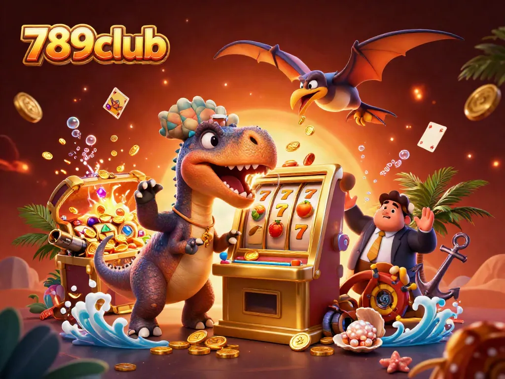 Experience the thrill of winning at 789club with a dynamic 3D casino illustration showcasing joyous gaming action.